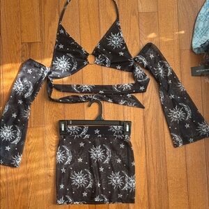 Black Sun and Moon Skirt Set